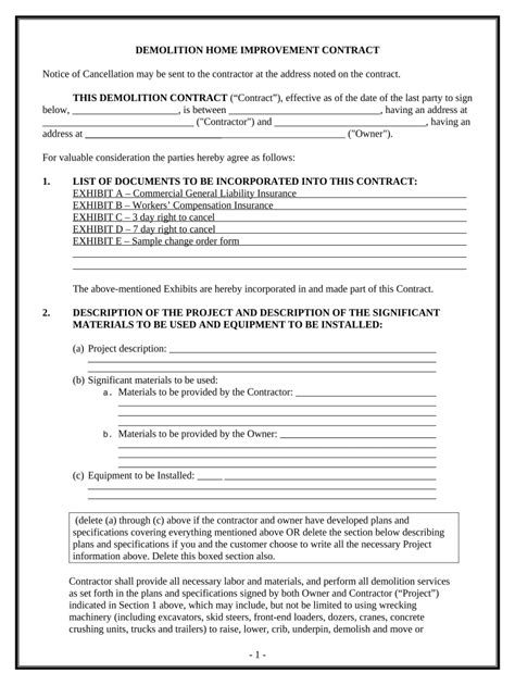 California Demolition Contract for Contractor Demolition Contract