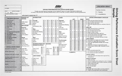 California Driver Performance Evaluation Score Sheet rangbase