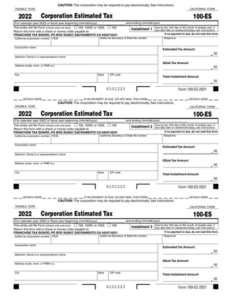 California Form 100-ES (Corporation Estimated Tax)