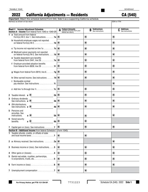 California Form 540-NR Schedule CA (California Adjustments - Nonresid…