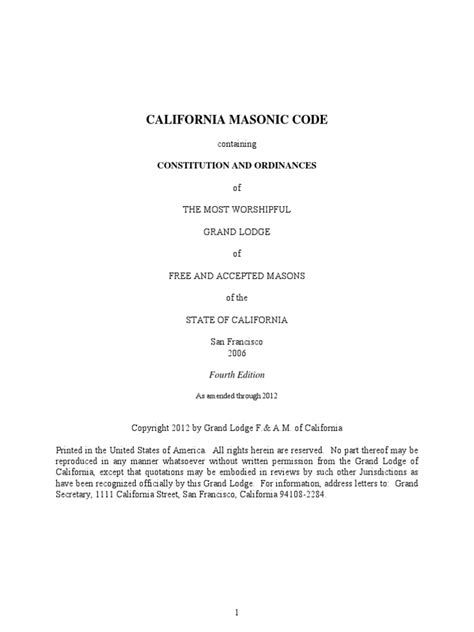 California Masonic Code - Masons of California