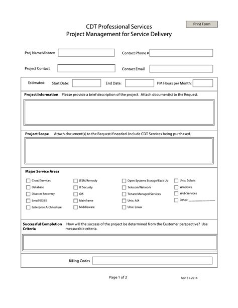 California Project Management Submittal Form for Service Delivery