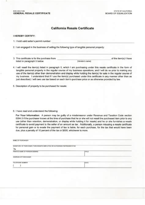 California Resale Certificate Example Form the Form in Seconds Fill