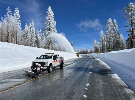 California Road Crews Work to Clear Ebbetts Pass After Heavy Winter Snow