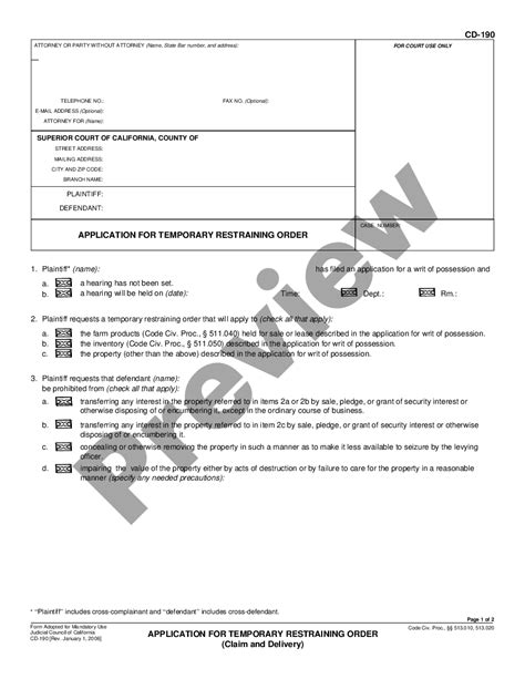 California Temporary Restraining Order Declaration Form