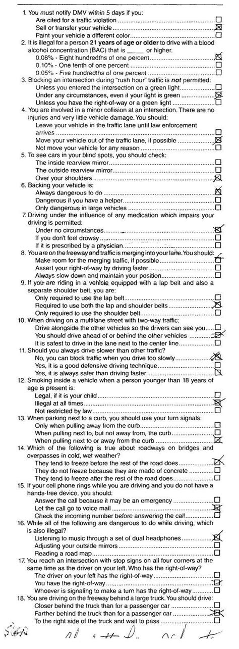 California Written Test Cheat Sheet