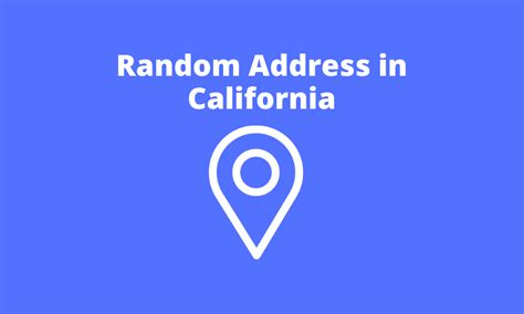 California random address. Generate random fake California addresses in United states with this tool. Learn about California's geography, population, and borders while having fun with the generator. 