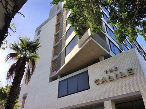 Calile hotel. A glamorous urban resort in Brisbane's hip James Street precinct, The Calile Hotel offers a 28-metre pool, a spa, a gym, and a restaurant. The rooms are spacious and stylish, with a hint of pink and a hint of luxury. … 