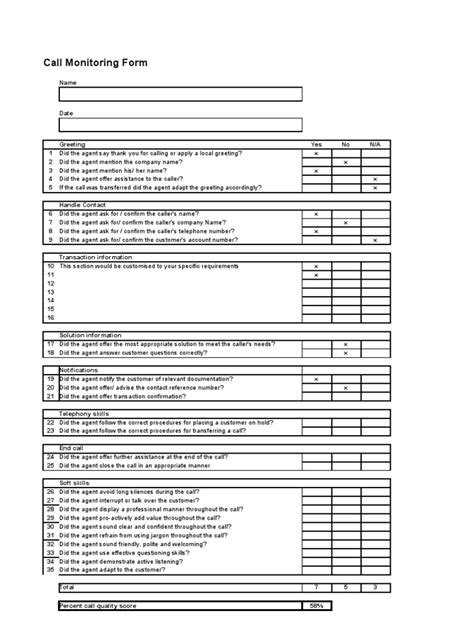 Call Center Monitoring Forms Templates