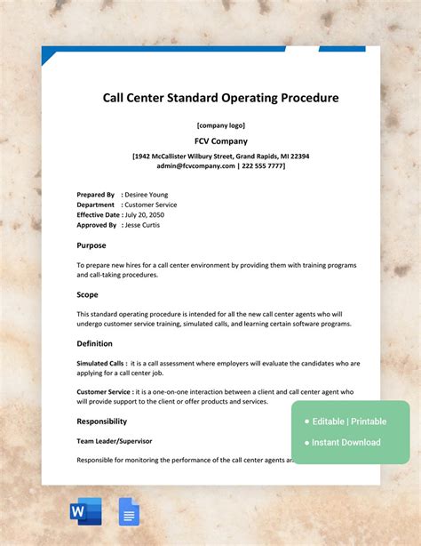 Call Center Policy And Procedure Template Download in Word, Google