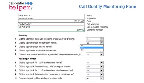 Call Monitoring Scorecard Templates