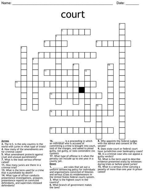 Call before a court crossword. The Crossword Solver found 30 answers to "Call before a court to answer an indictment (7)/731714", 7 letters crossword clue. The Crossword Solver finds answers to classic crosswords and cryptic crossword puzzles. Enter the length or pattern for better results. Click the answer to find similar crossword clues. 
