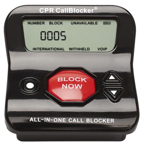 Call blocker. The compact V5000 Call Blocker is designed with a minimal footprint and measuring just 3.93"x 4.52", the V5000 Call Blocker will fit neatly alongside your landline phone. Specifically designed with seniors in mind, the buttons are big and spaced out for ease of use. CPR V5000 Call Blocker, Stop nuisance calls, Unwanted calls, Robocalls, 5000 ... 