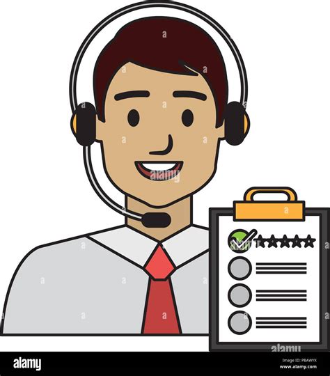 Call center agent with headset and checklist Vector Image