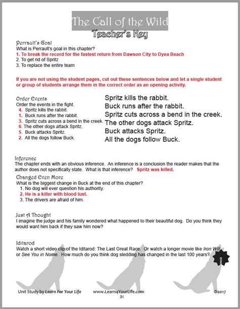 Call of the wild student study guide answers. - Wilson fundations writing paper for unit test.