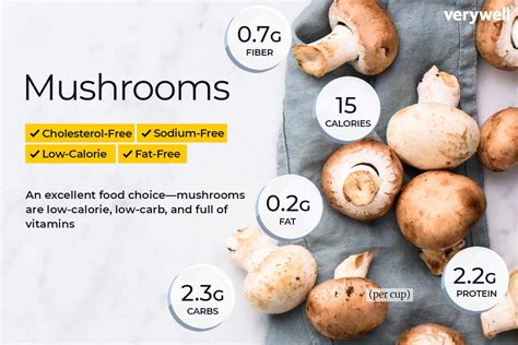 Calories, fat, protein, and carbohydrate values for for 1 Cup Mushrooms and other related foods. 