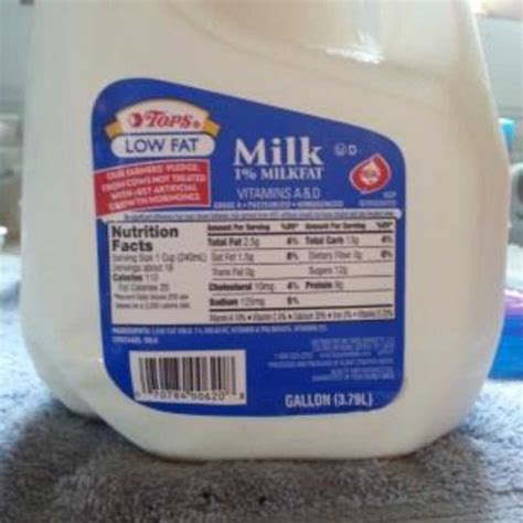 Calories in 1 school milk carton of 1% Fat Milk and Nutrition Facts