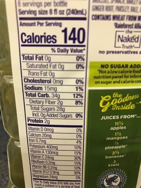 Calories in Naked Green Machine and Nutrition Facts - FatSecret