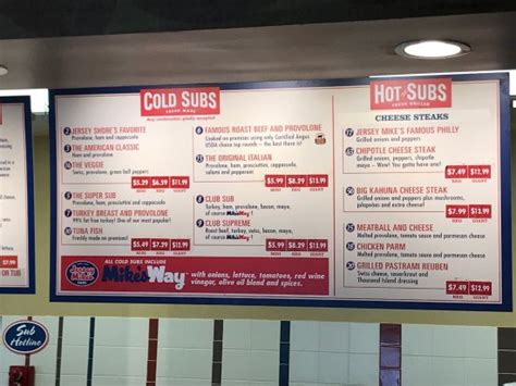Calories in jersey mike's. Amount Per Serving. Calories 730. % Daily Value*. Total Fat 68g 87%. Saturated Fat 7g 35%. Trans Fat 1.5g. Cholesterol 75mg 25%. Sodium 810mg 35%. Total Carbohydrates 11g 4%. 