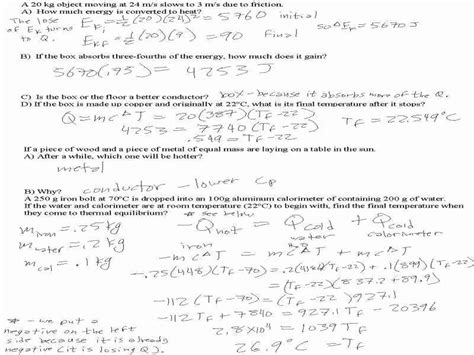 Calorimetry Problems Worksheet Answers Kayra Excel