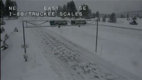 Caltrans truckee camera. I-80 : Soda Springs Hwy 80 at Kingvale EB Weather Forecast as of 08:11:00 PDT on 2024-04-30 : High: 56°F Low: 25°F Sunrise: 06:04 PDT Sunset: 19:54 PDT 