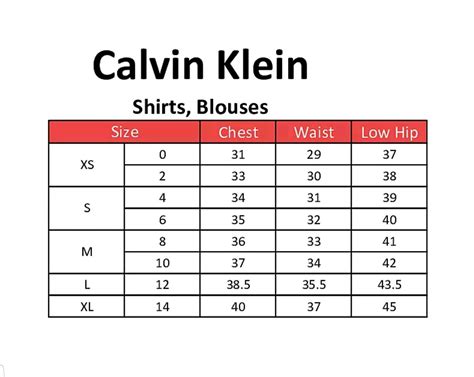 Calvin Klein Size Chart For Women