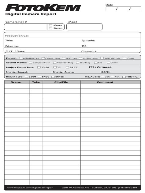 Camera Report Template Form Fill Out and Sign Printable PDF Template