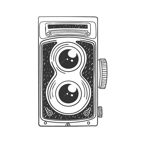 Camera. Retro handdrawn camera. Illustration in sketch style. Vector