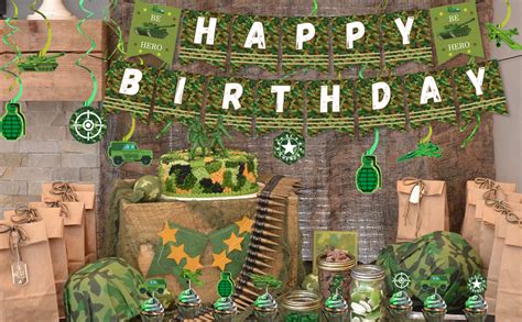 Camo Military Theme Happy Birthday Banner Swirls For Theme Birthday …