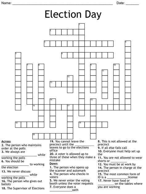Campaign to increase election day participation nyt crossword. The crossword puzzle of The Province is found online in the “Life” section under the “Diversions” category. A new puzzle is offered on Sunday and Monday of each week with puzzles f... 