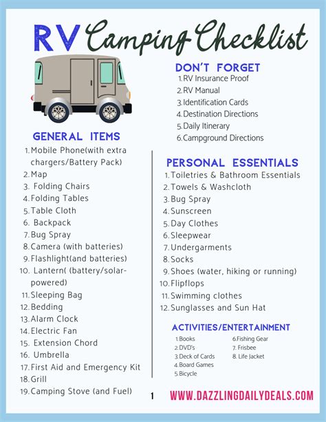 Camper Packing List - SB2W