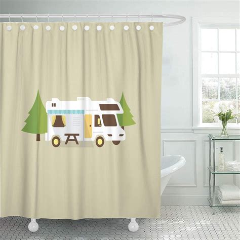 Funny RV Shower Curtain for Travel Trailer, Retro Rustic Wood