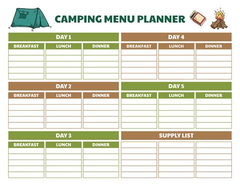 Camping Menu Template (FREE printable camp meal planner & tips to use it)