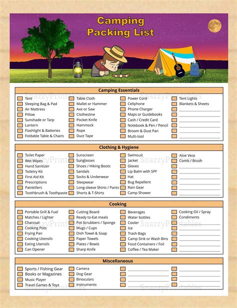 Camping Packing Checklist Free Printable
