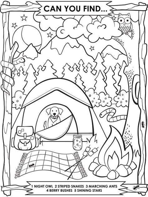 Camping Search and Find Coloring Page
