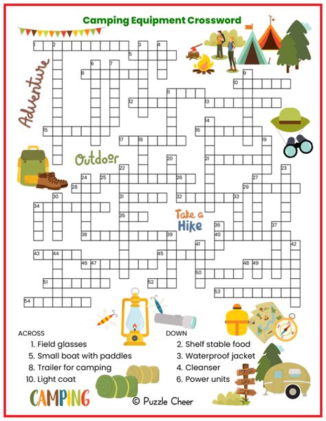 Camping gear retailer crossword clue. The Crossword Solver found 30 answers to "camping equipment (4,3)", 7 letters crossword clue. The Crossword Solver finds answers to classic crosswords and cryptic crossword puzzles. Enter the length or pattern for better results. Click the answer to find similar crossword clues . Enter a Crossword Clue. Sort by Length. # of Letters or Pattern. 