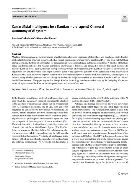 Can artificial intelligences be moral agents? - ScienceDirect