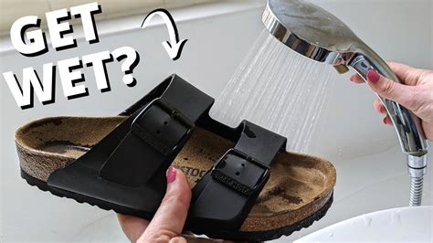 Can birkenstocks get wet. An image showing the EVA sole on Birkenstocks. The advantage of EVA is that it’s water-resistant and doesn’t absorb water, making this Birkenstock range perfect for everyday use in wet conditions. Cork-Latex won’t get damaged if it gets wet. Both cork and latex are water-resistant and don’t get water-logged, either. 