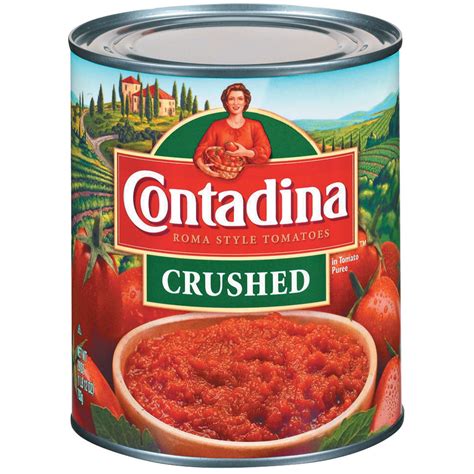 Can crushed tomatoes. As when using fresh tomatoes, add a can of diced tomatoes to the food processor to blend them a bit, taking the tomatoes from the diced to the crushed state. Just remember to leave the mixture chunky and not turn it into a sauce. Add some tomato paste to these as well to improve upon the flavor and consistency. 