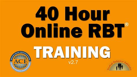 1. The 40-Hour RBT Curriculum. Required by the BACB to become RBT Certified. Learning takes place through Interactive Videos, Reading the Textbook, BCBA Graded Practice Assignments, Online Instructor Meetings and Class Discussions. 2. The RBT Competency Assessment. Required by the BACB to become RBT Certified and only included in the ATCC Full ... . 