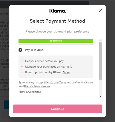 Can you use klarna on ticketmaster. Ways to pay. With Klarna, you choose exactly how much you want to pay and when. There's a flexible payment option that works with your budget. Pay now. Pay in 4. Pay in 30 days. Pay over time. 