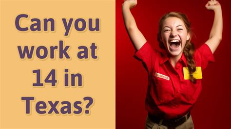Can you work at 14 in texas. Chick-fil-A Job Perks and Drawbacks. You will receive an excellent job training to prepare your work. They offer scholarships and a flexible schedule to fit your needs and school life. Jobs for 14, 15 and 16 year old at Chick-fil-A. 14 year old teens are allowed to work in the restaurant but limited on times of days, hours per day and week. 