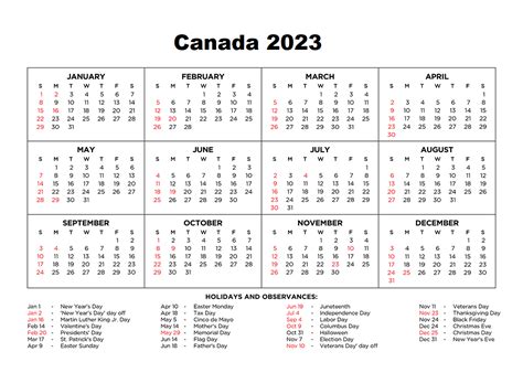Canada 2023 Holidays