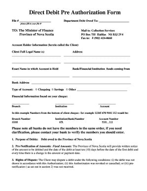 Canada Direct Debit Pre Authorization Form Fill and Sign Printable