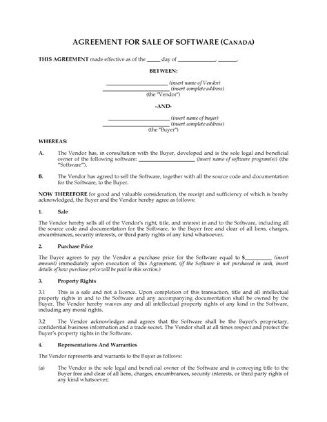 Canada Sale Agreement for Interest in Software Legal Forms and