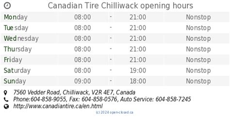 Canadian Tire - Opening Hours - 7560 Vedder Rd, Chilliwack, BC