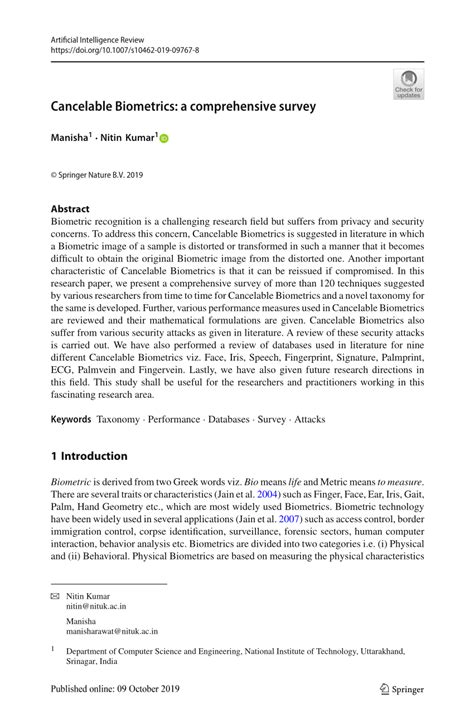 Cancelable Biometrics: a comprehensive survey SpringerLink