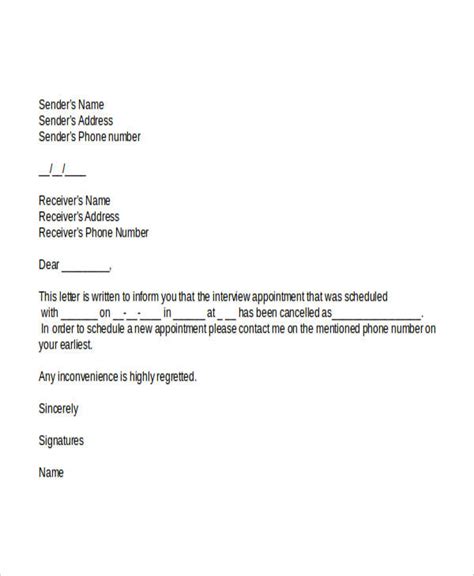 Cancellation Letter of Interview Appointment Template Google Docs