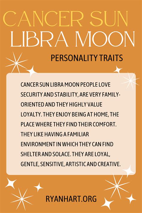 Having a Libra Sun, Cancer Moon pairing is a delicate balance between your emotional body and rational mind. Libra Sun, Cancer Moon Traits. The diplomatic aspect of the air sign Libra paired with the empathetic …. 