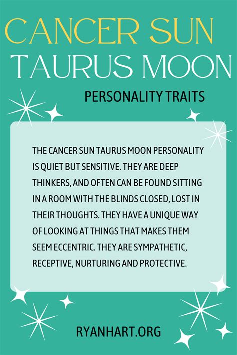 The combination of a Cancer Sun, Taurus Moon, an